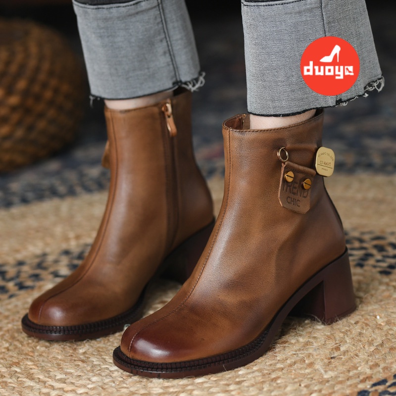 Duoya Factory Thẳng ~ [Hàng Có Sẵn] Giày Bốt Martin Gót Dày Vừa Phong Cách Anh Quốc Cổ Điển Thu Đông Cho Nữ Miễn Phí Vận Chuyển Nhanh Chóng