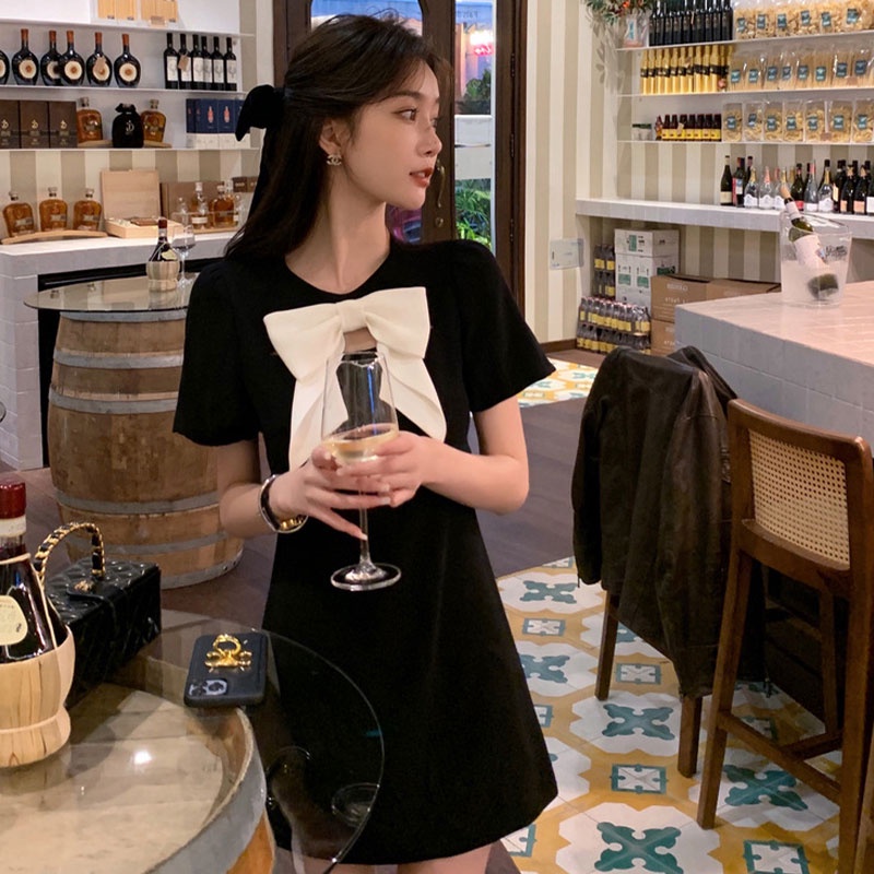 Kayna Đầm Nữ Ngắn Tay Màu Đen Gợi Cảm