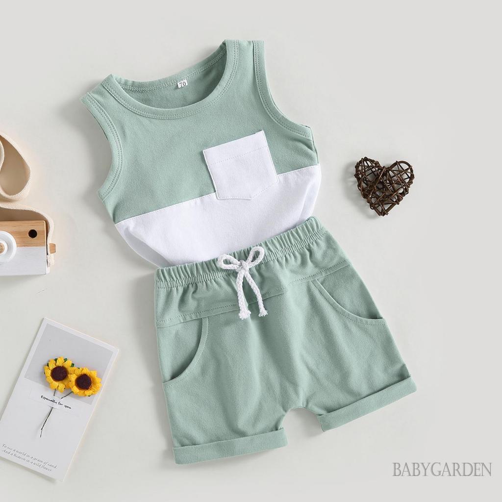 Bộ Áo Ba Lỗ + Quần Short Lưng Thun Thời Trang Mùa Hè Cho Bé Trai 0-24 Tháng Tuổi