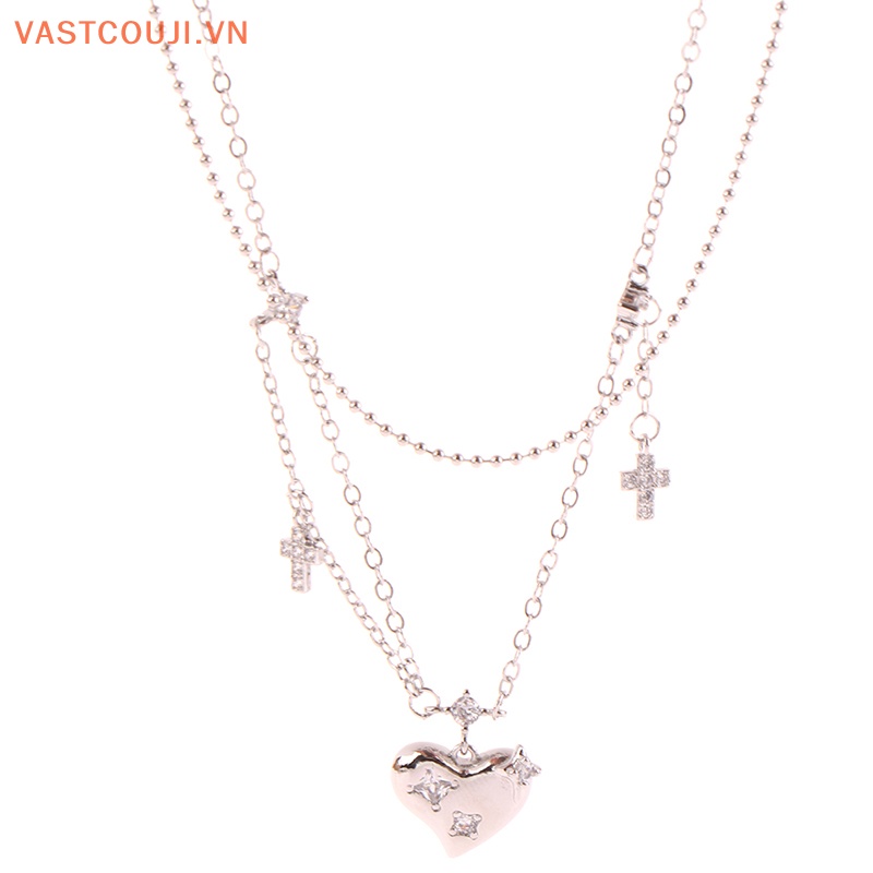Vòng Cổ Choker Đính Đá Zircon Hình Trái Tim / Thánh Giá Xinh Xắn Cho Nữ