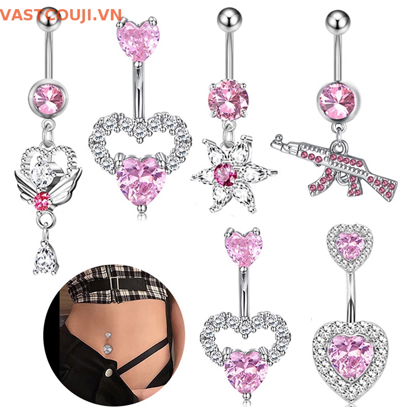Khuyên Rốn Đính Đá Zircon Hình Trái Tim Thời Trang Cho Nữ