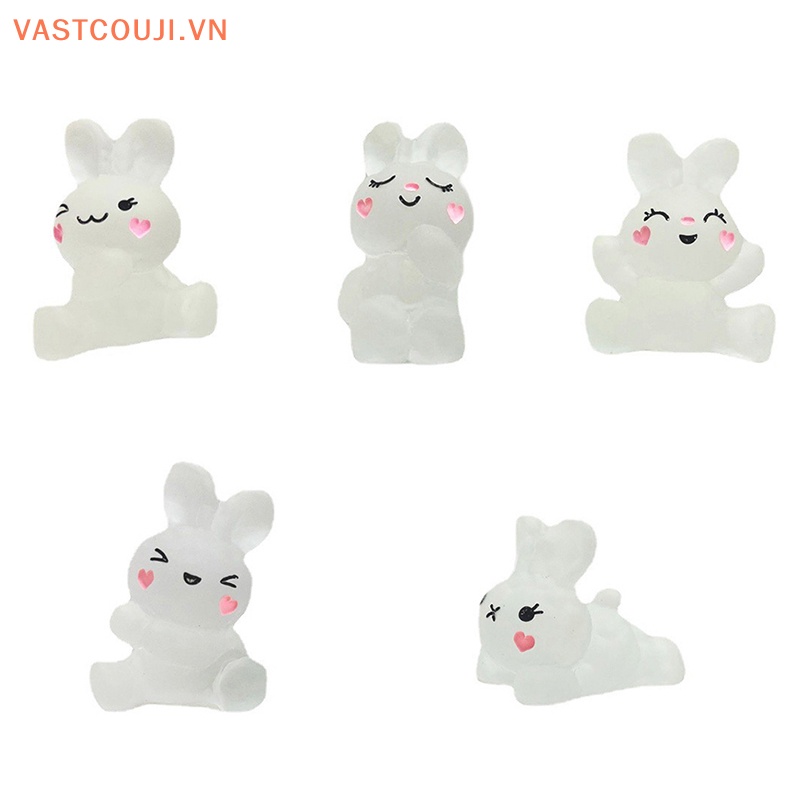 Bộ 5 Phụ Kiện Trang Trí Hình Thỏ Bằng Nhựa Màu Dạ Quang DIY