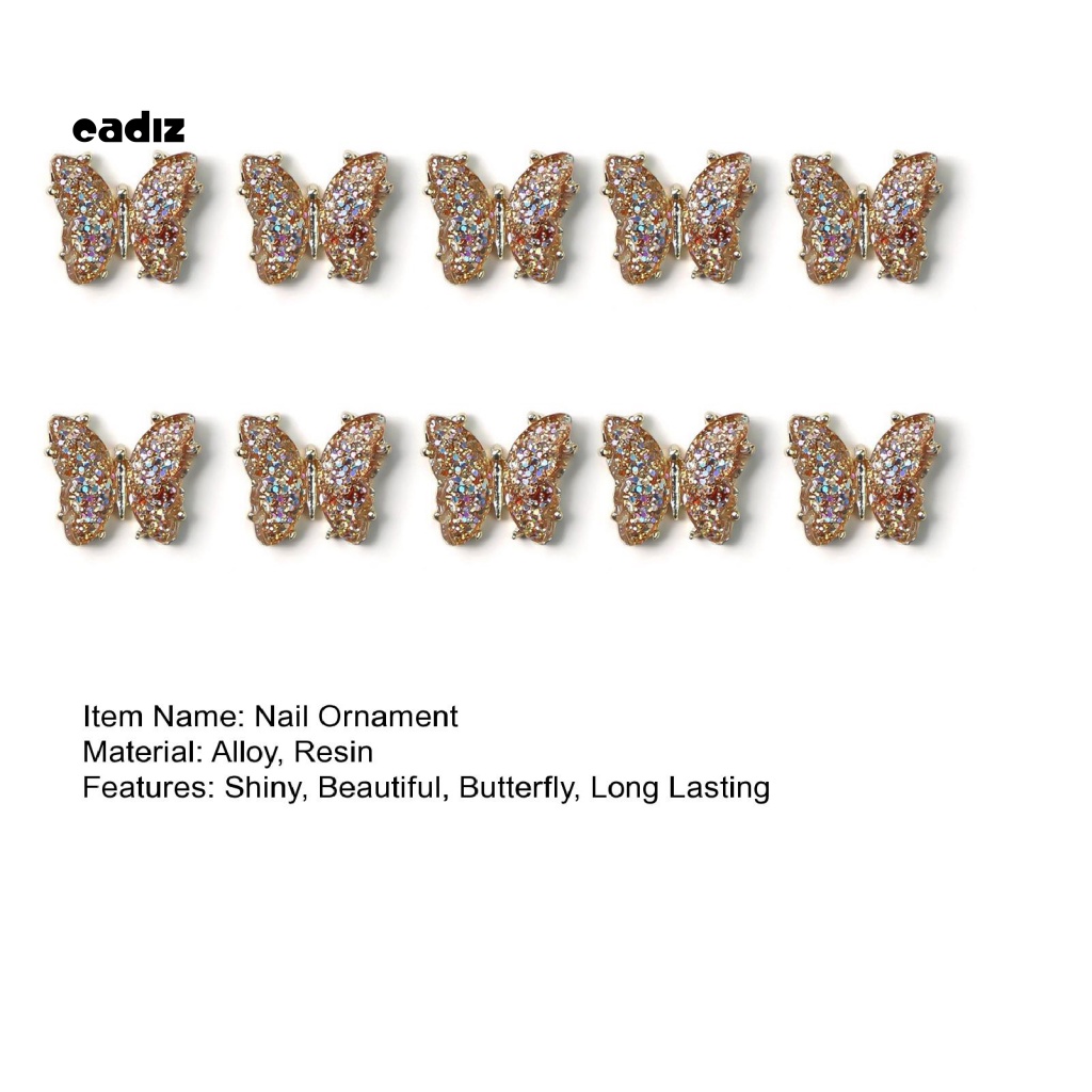 Set 10 Phụ Kiện Trang Trí Móng Nghệ Thuật Hình Bướm 3D Bằng Kim Loại Dễ Sử Dụng