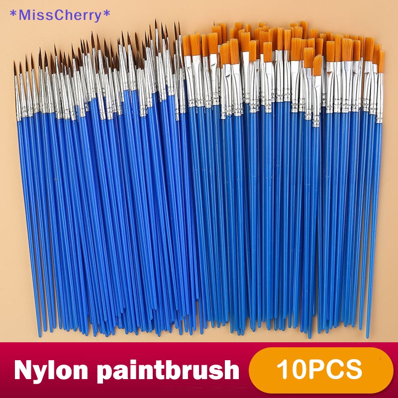 Set 10 Cọ Vẽ Tranh Màu Nước Đầu Nhọn Phẳng Tiện Dụng Mới