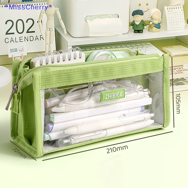 Túi Đựng Bút Trong Suốt Sáu Ngăn Sức Chứa Lớn Có Khóa Kéo Mới