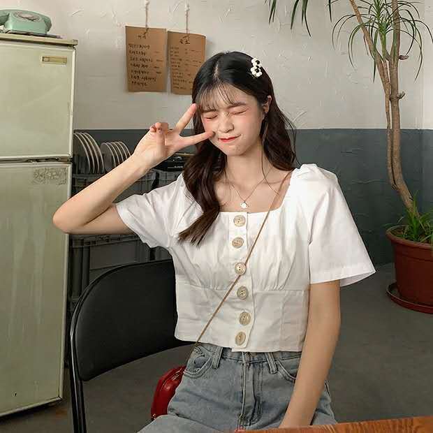 Áo Sơ Mi Ngắn Tay Cổ Vuông Thiết Kế Mới Thời Trang Mùa Hè Dành Cho Nữ