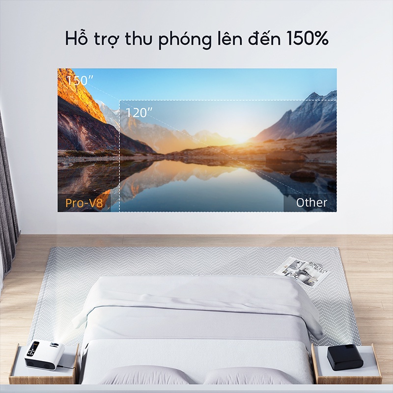 Máy chiếu gia đình YABER PRO V8 Wifi 6 Full HD hổ trợ 4K - Độ sáng 450 ASNI - Keystone 4P hiệu chỉnh 4 chiều - MH 350"