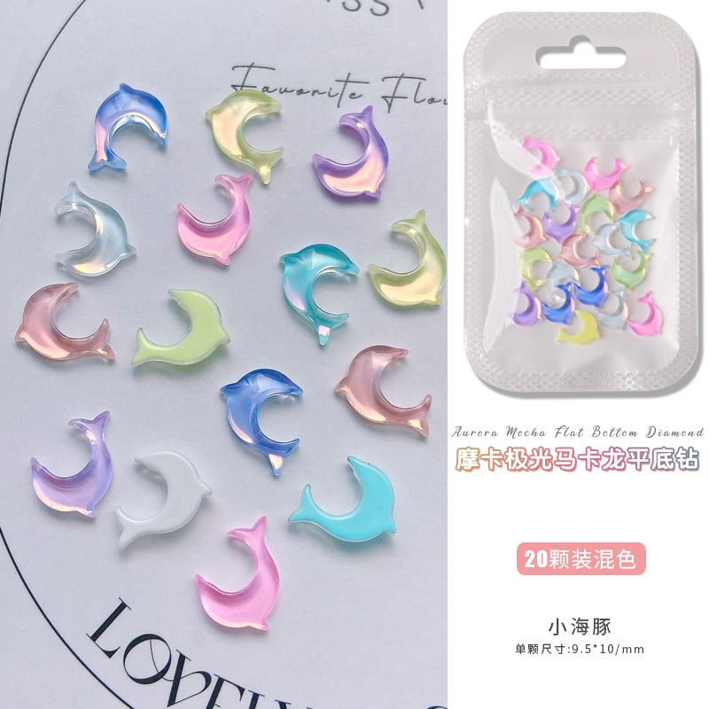 Set 20 Phụ Kiện Trang Trí Móng Tay 3D Hình Cá Heo Hoạt Hình Màu Macaron Xinh Xắn