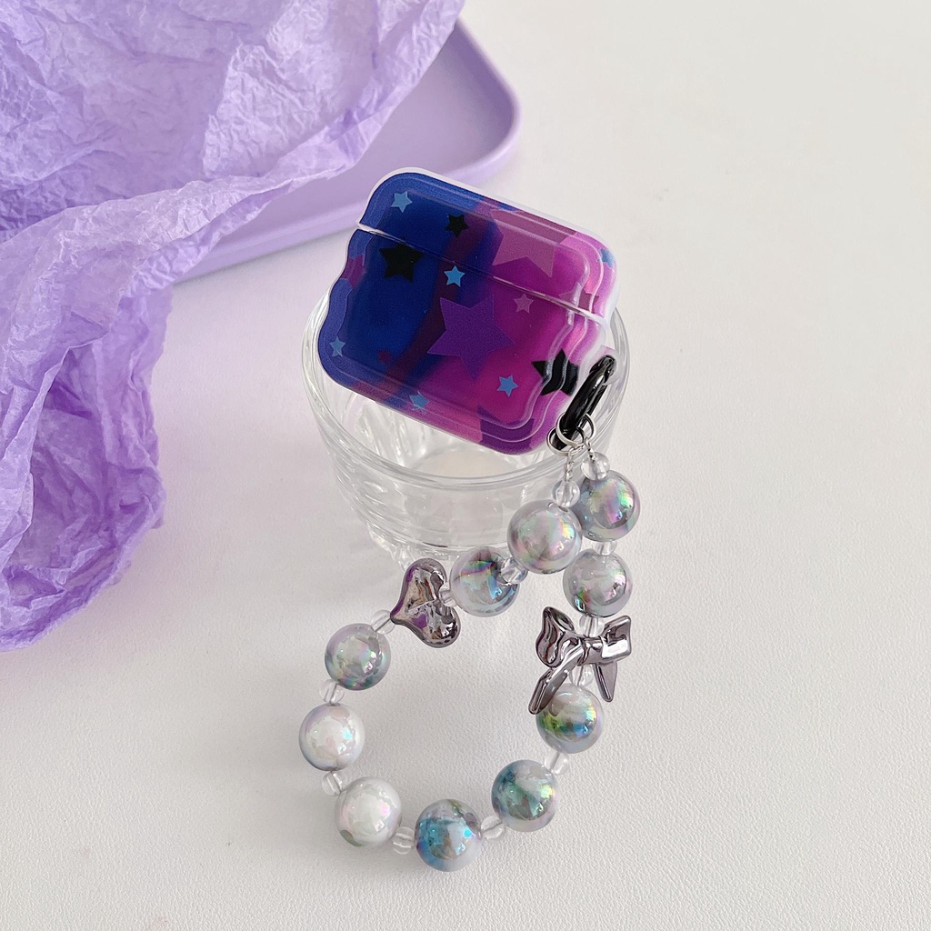 Vỏ Bảo Vệ Hộp Sạc Tai Nghe Bluetooth AirPods 1 2 gen3 pro2 2022 Bằng Silicon tpu Mềm Chống Trầy Hình Ngôi Sao Màu Tím Kèm Dây Đeo Chuỗi Ngọc Trai