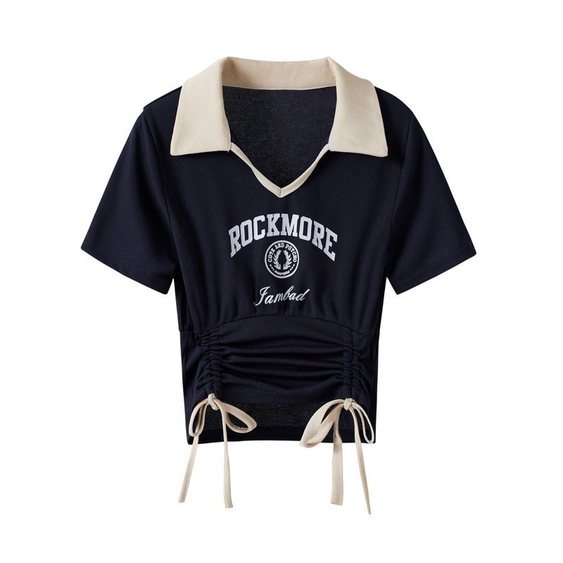 Áo Thun polo Ngắn Tay Ôm Dáng Phối Dây Rút Thời Trang Dành Cho Nữ