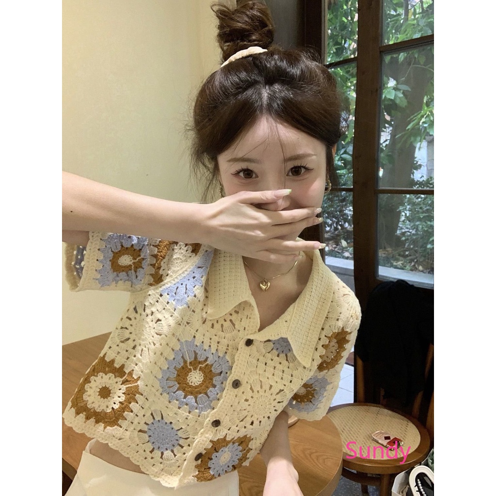 Áo Croptop Dáng Rộng Họa Tiết Hoa Ngọt Ngào Thời Trang Mùa Hè Cho Nữ