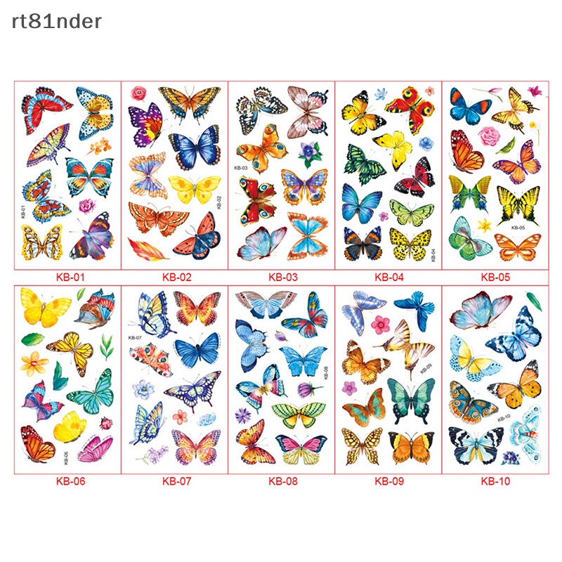 Set 10 Hình Xăm Dán Chống Nước Hình Bướm Nhiều Màu Dễ Thương Cho Bé