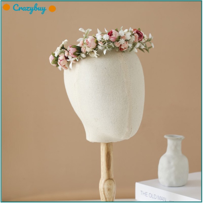 Cr Vòng Hoa Nhân Tạo Đội Đầu Có Thể Điều Chỉnh Phong Cách Boho Cổ Điển Cho Cô Dâu