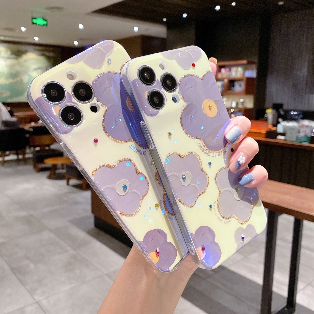 Ốp Điện Thoại TPU Chống Sốc Họa Tiết Hoa Tím Cho IPhone 14 13 12 11 Pro MAX 14 Plus X XR XS MAX 7 8 Plus