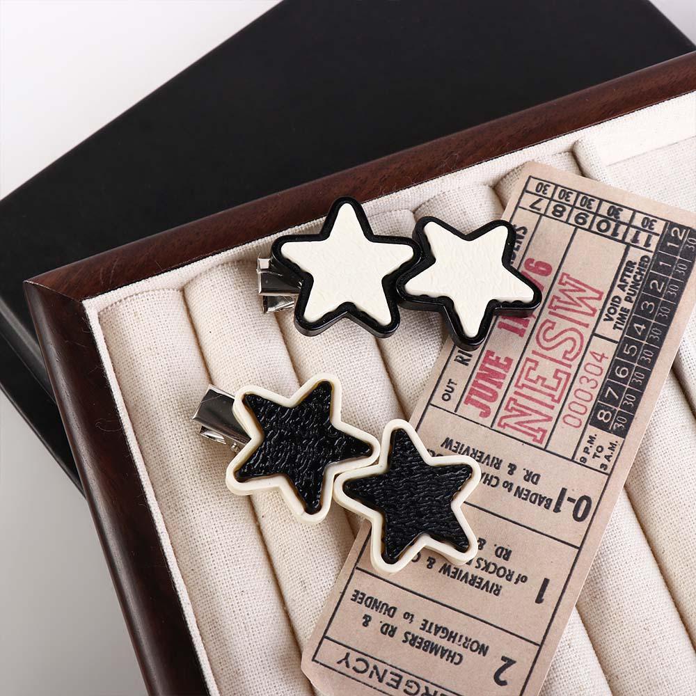 Kẹp Tóc Ngôi Sao Năm Cánh Màu Trắng Đen Phong Cách Harajuku Dễ Thương Cho Nữ