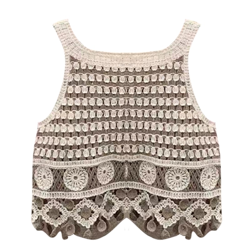 Xiangbao Áo Sát Nách Dệt Kim Khoét Lỗ Phối Tua Rua Đáng Yêu Thời Trang Mùa Hè