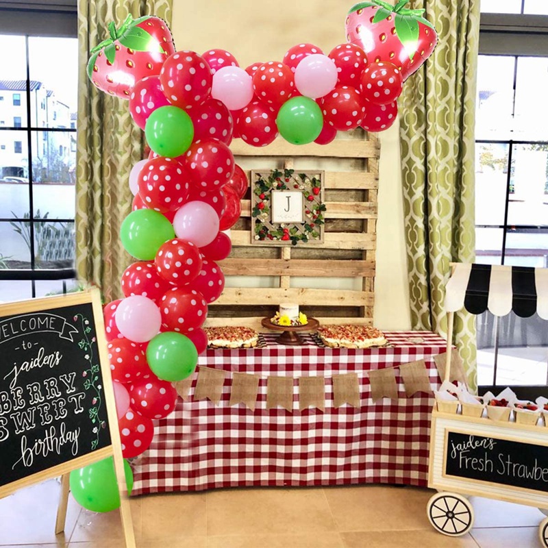 Bộ Bong Bóng Lá Nhôm Mylar Hình Trái Dâu Trang Trí Tiệc Cưới / Sinh Nhật