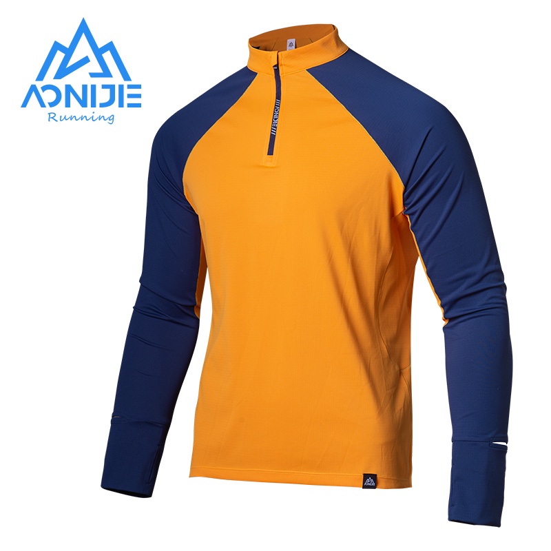 Áo thể thao AONIJIE FM5172 tay dài cổ đứng khóa kéo trọng lượng nhẹ nhanh khô thời trang cho nam chạy marathon