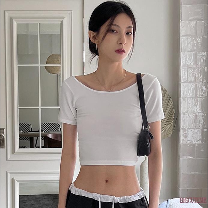 Áo Thun Crop Top Trắng Tay Ngắn Dây Chéo Lưng Thời Trang Mùa Hè Cho Nữ