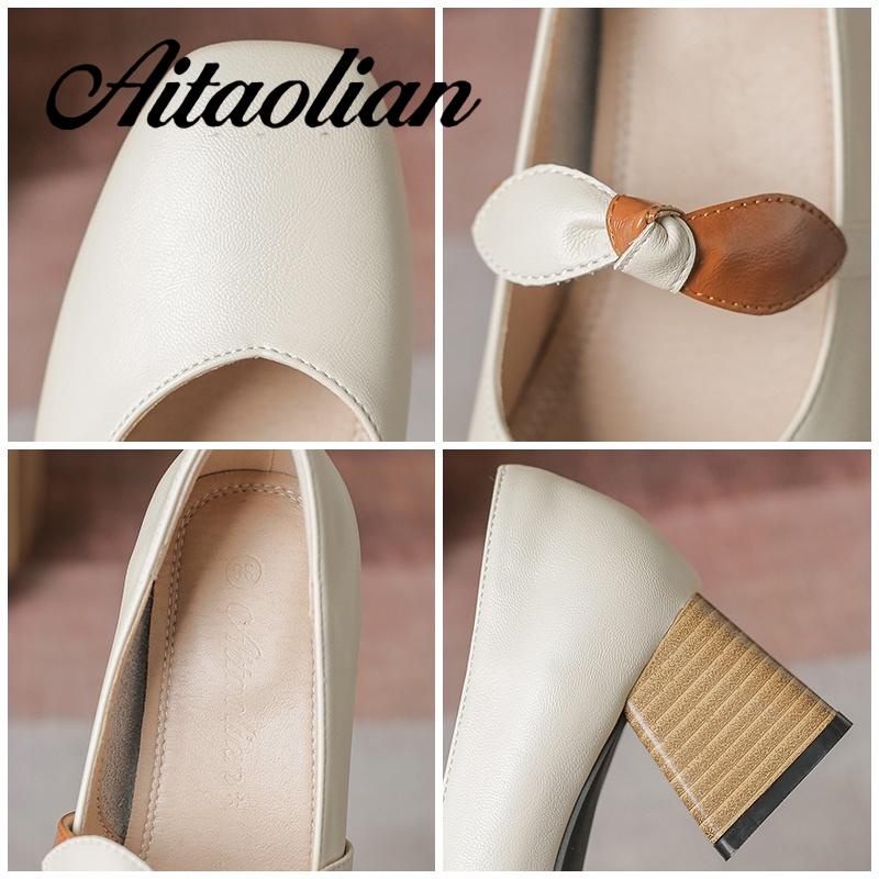 Giày Cao Gót 5cm Da Mềm Mũi Vuông Phong Cách retro Anh Quốc Cho Nữ