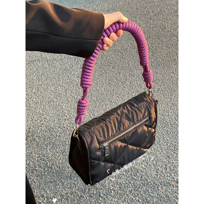 Túi Đeo Vai Hình Vuông Cỡ Nhỏ Bằng Vải Nylon Dệt Tay Phối Dây Đeo Sợi Nilon Đính Kim Cương Thời Trang Âu Mỹ