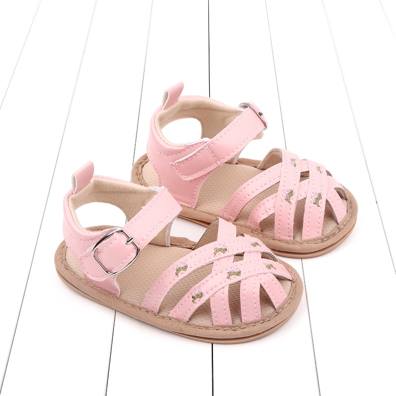 Xăng đan Quai Chéo Đính Hoa Thoáng Khí Cho Bé Gái 3-11 Tháng Tuổi