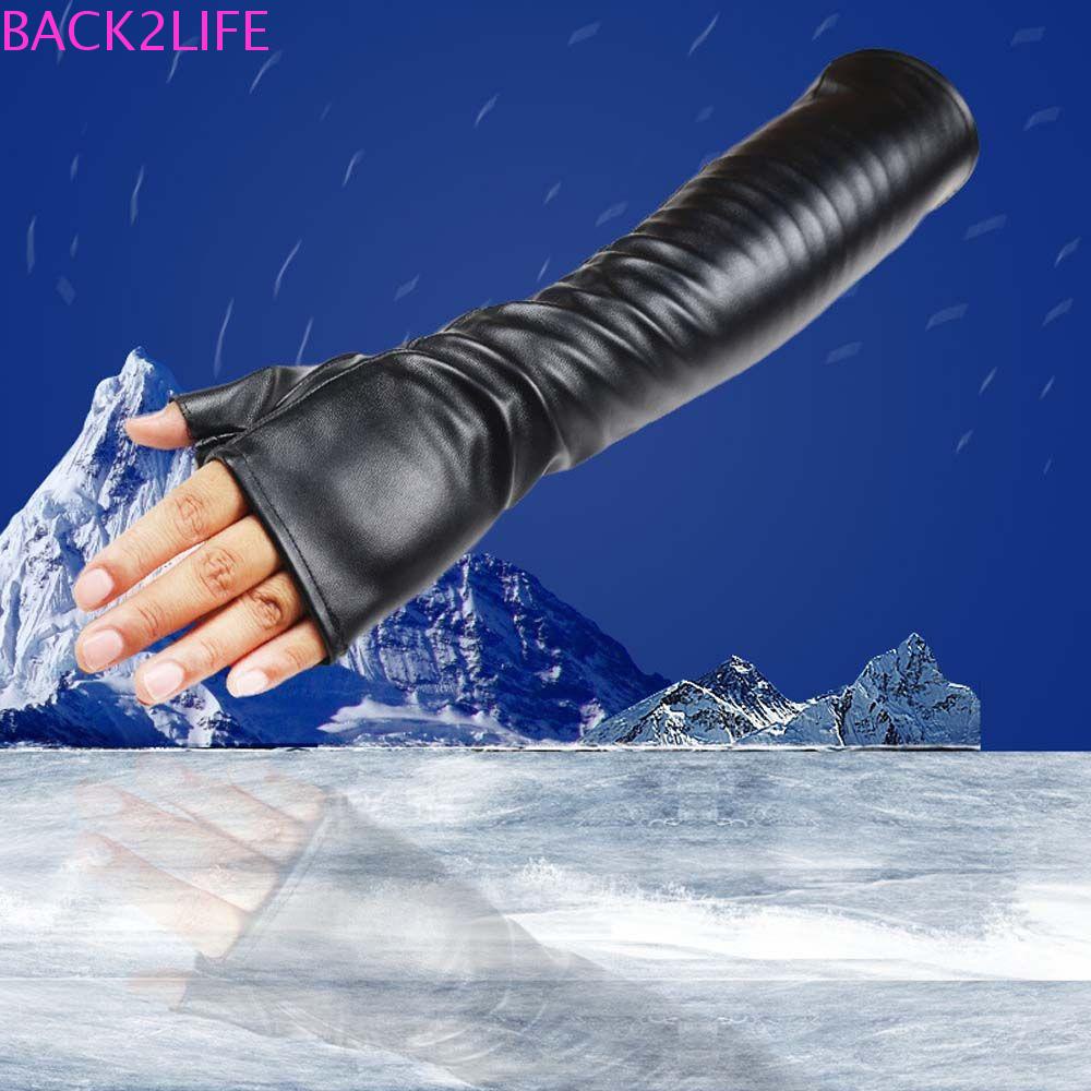 Găng Tay Hở Ngón Bằng Da PU Phối Ren Phong Cách Hip Hop Cho Nữ 2life