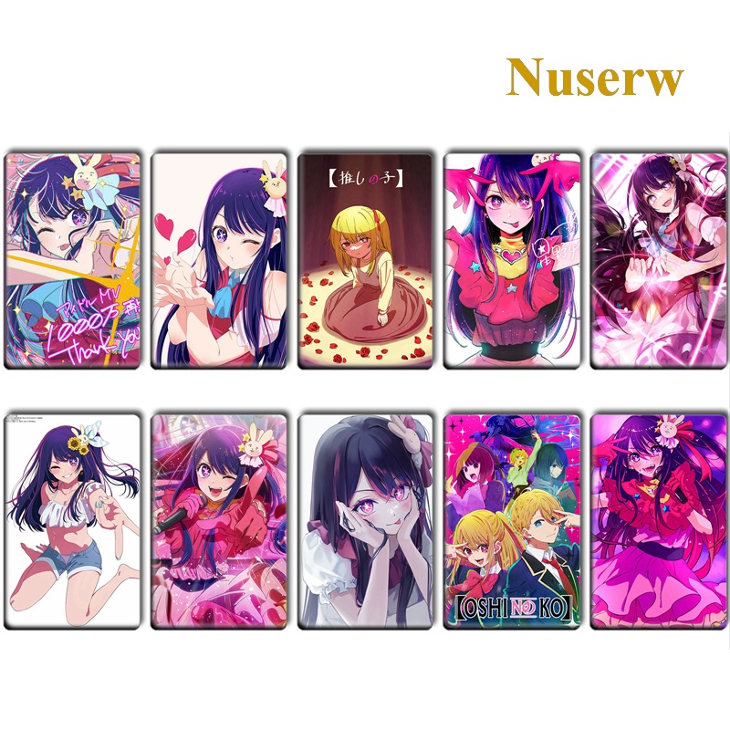 Set 10 Miếng Dán PVC Họa Tiết Hoạt Hình Oshi No Ko Trang Trí Thẻ Tín Dụng