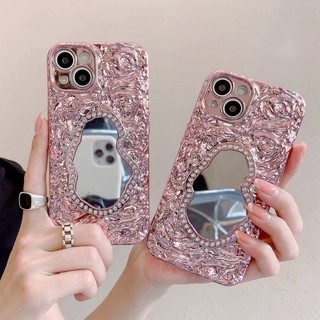 Ốp Điện Thoại Silicon Họa Tiết Hoa Hồng Lấp Lánh Cho iPhone 11 12 13 14 Pro Max Shin Case Mirror