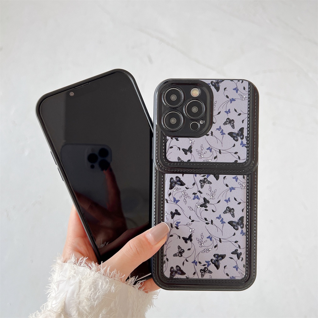 Ốp Điện Thoại Silicon PC Mềm Hình Bướm Màu Đen Bảo Vệ Máy Ảnh Cho iPhone 11 13 12 14 PRO MAX