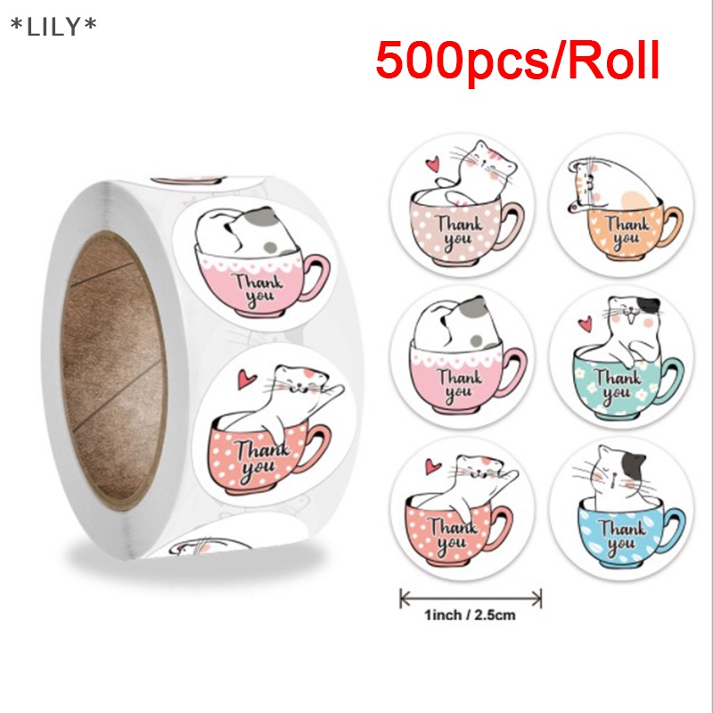 Lily 500Pcs Mèo Cảm ơn bạn dán Vòng dính con dấu nhãn cho món quà trang trí uuu