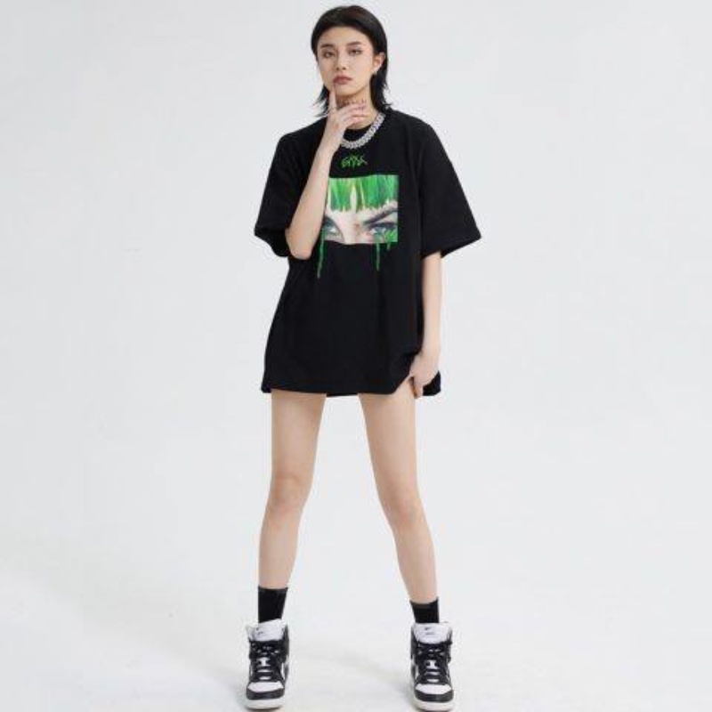 Áo Thun Đen Tay Ngắn Phong Cách Hip Hop Đường Phố Âu Mỹ Cá Tính Cho Nữ