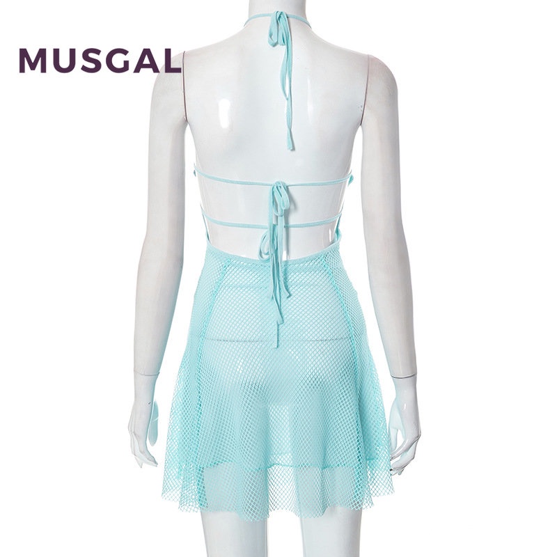 Đầm Lưới Đi Biển Hở Lưng Màu Trơn Thời Trang Mùa Hè 2023 Cho Nữ