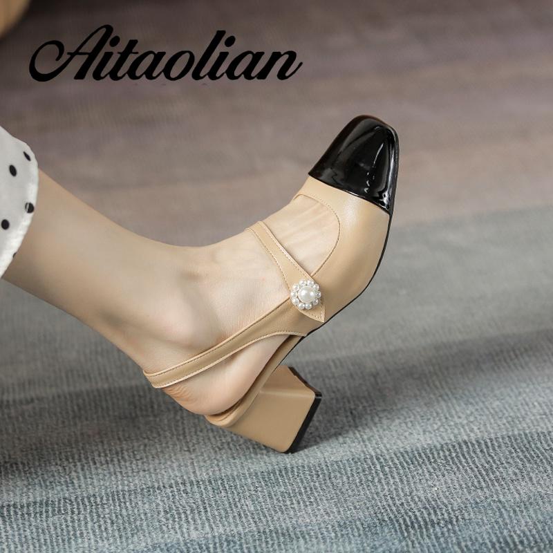 Xăng đan Da Mềm Cao Gót 5cm Màu Trơn Thời Trang Cho Nữ