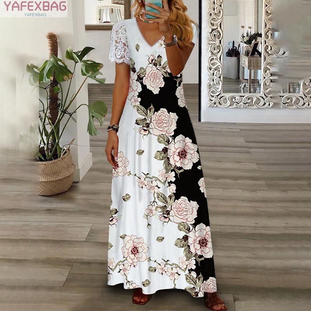 Đầm Maxi Tay Ngắn Hoạ Tiết Hoa Thời Trang Mùa Hè Cho Phái Nữ