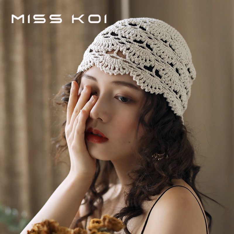 Mũ Trùm Đầu Đan Lụa Thủ Công Rỗng Nghệ Thuật Phong Cách Retro Nghệ Thuật Thời Trang Xuân Hè Độc Đáo
