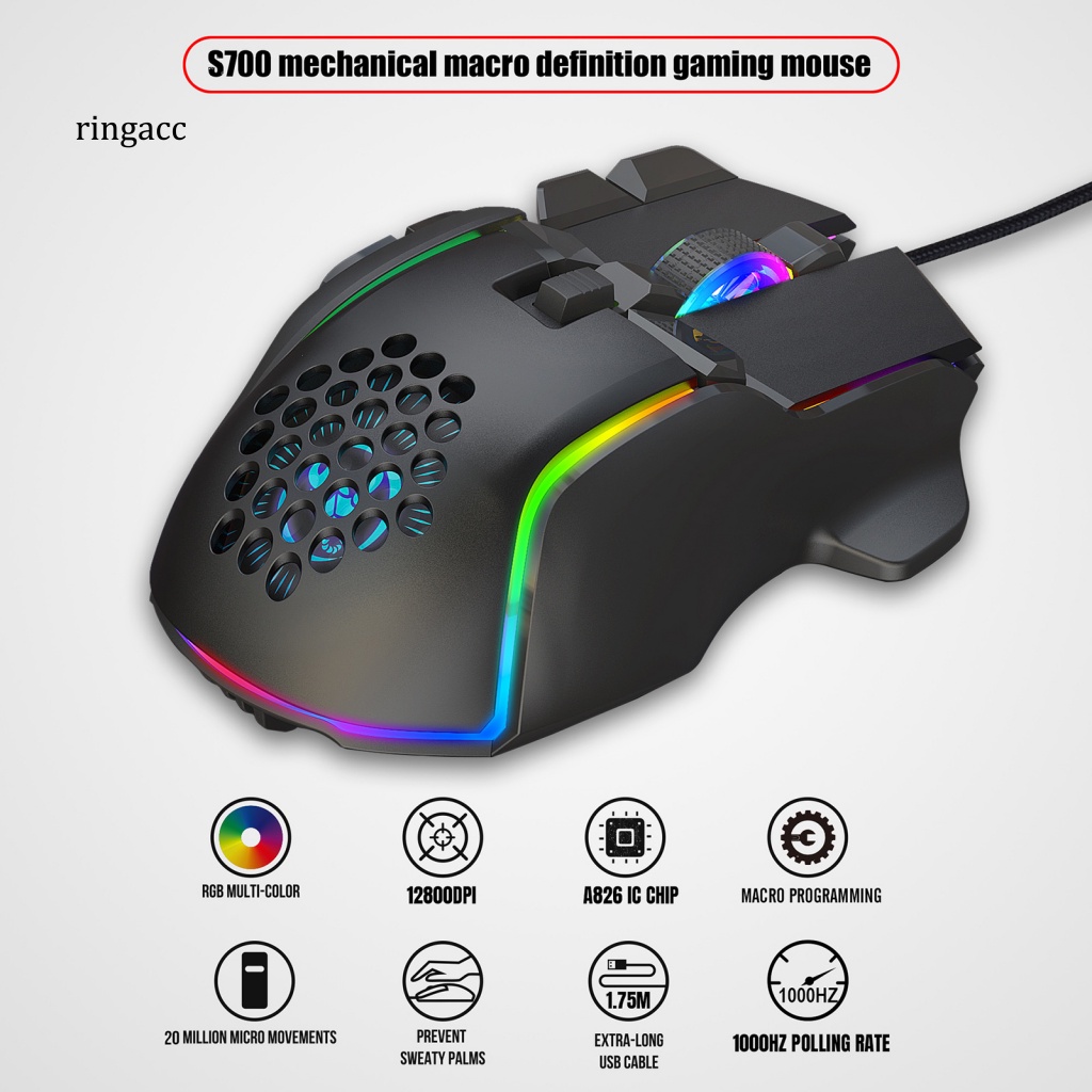 Chuột Quang Có Dây RGA RGB 10 Nút DPI Chơi Game Chuyên Nghiệp Chuột Chơi Game Giao Diện USB 12800DPI 12800