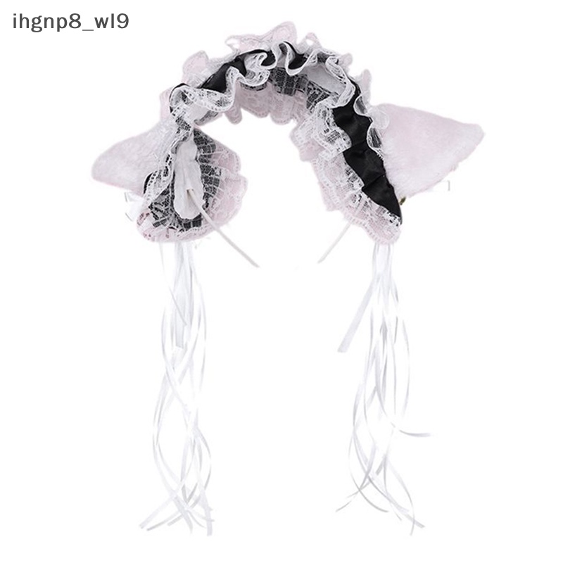 Phụ Nữ Hầu Gái ruffles ren Headband sang trọng Tai Mèo Ribbon chuông tóc Hoop cosplay mới