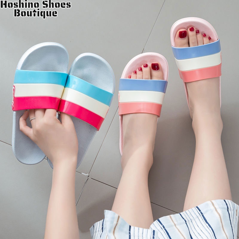 Dép Đi Trong Nhà Bằng Nhựa Đế Dày Mềm Mại Chống Trượt Màu Cầu Vồng Phong Cách Hàn Quốc Cho Nữ