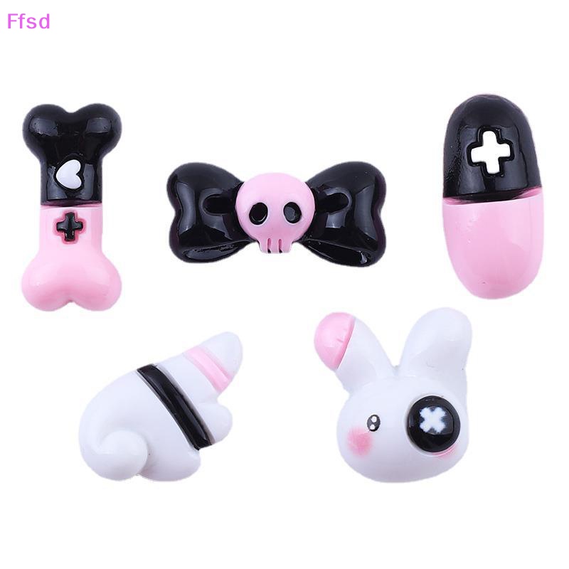 {Ffsd} Set 10 Phụ Kiện Trang Sức Hình Thỏ Hoạt Hình / Nơ / Xương Bóng Bằng Nhựa Resin / Keo Làm Đồ Trang Sức Thủ Công