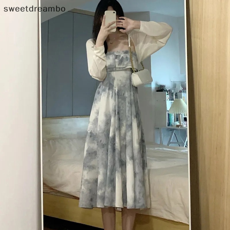 Đầm midi phong cách đi biển thời trang Hàn Quốc mùa hè Đầm voan có dây treo