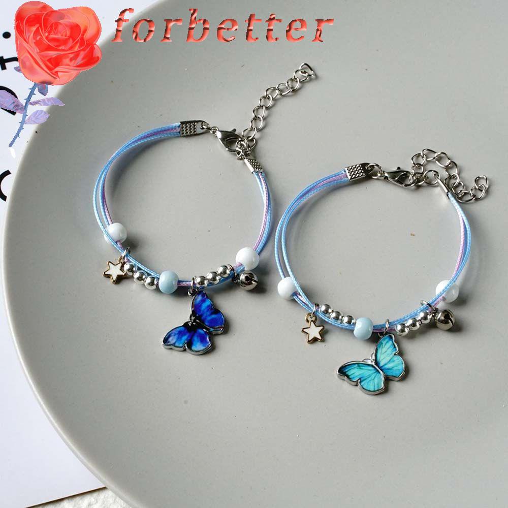 Vòng Tay May Mắn Mặt Hình Bướm Màu Xanh Dương Dễ Thương Có Thể Điều Chỉnh Thời Trang Cho