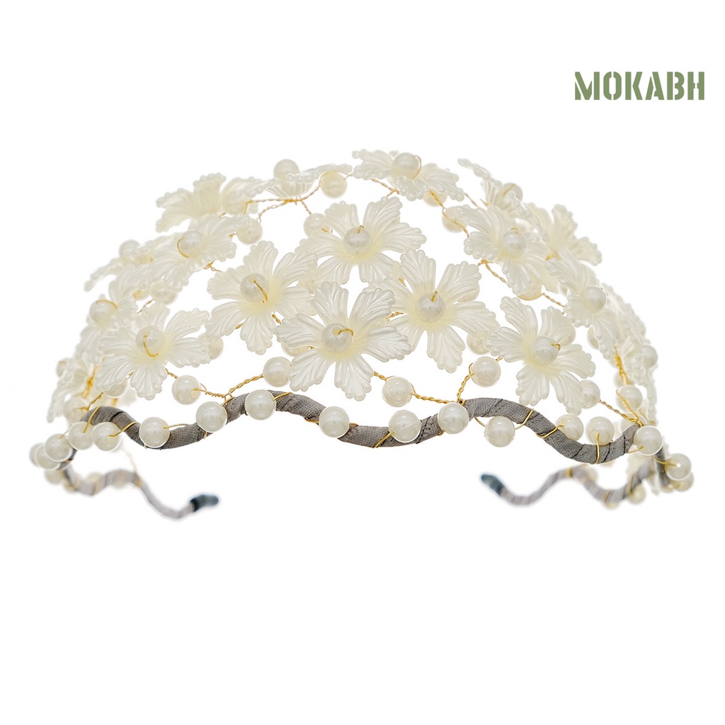 [Mok Abh] Băng Đô Cài Tóc Co Giãn Chống Trượt Họa Tiết Hoa Đính Ngọc Trai Giả Dành Cho Nữ