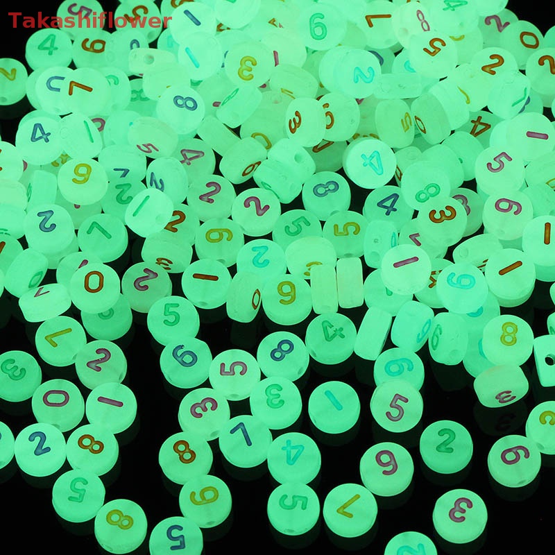 Set 100 Hạt Acrylic Phát Quang Hình Chữ Cái / Chữ Số Dùng Làm Trang Sức DIY