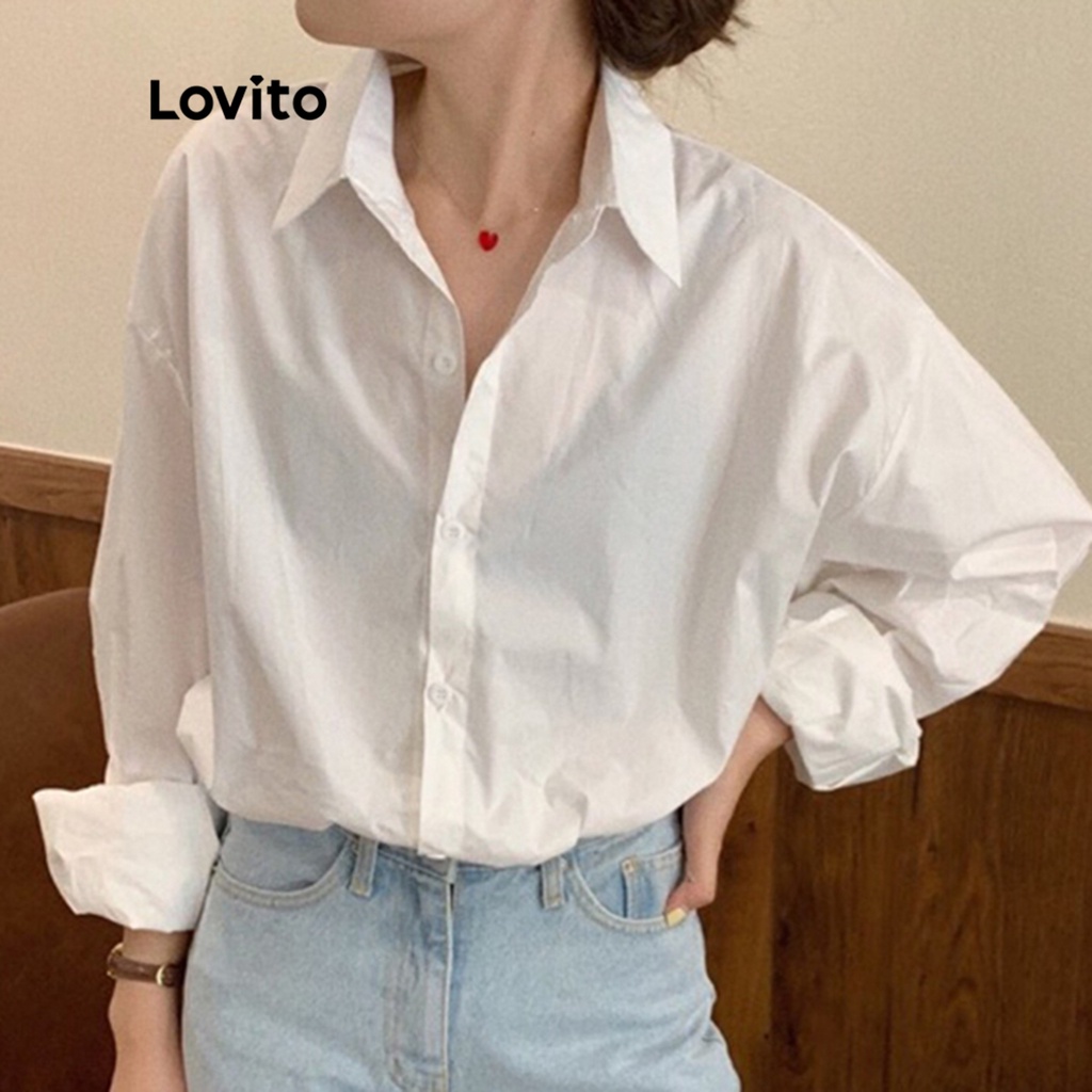 Áo kiểu Lovito trơn phối nút trước cho nữ LNE11063 (màu trắng)