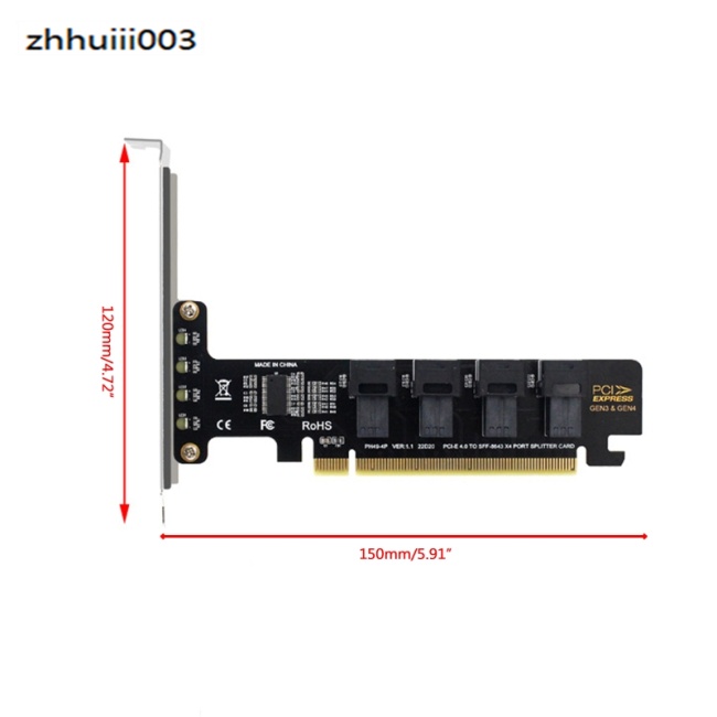 Thẻ Mở Rộng Pcie X16 Sang 4 Cổng U.2 Nvme Sff-8643 Sff-8639 Pci-e 4.0 T3eb Có Đèn Led