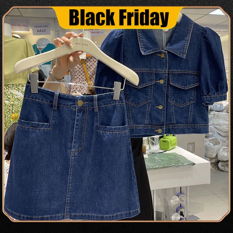 Bộ Áo Khoác Denim Ngắn Phối Chân Váy Lưng Cao Thời Trang Mùa Hè 2023 Mới Cho Nữ