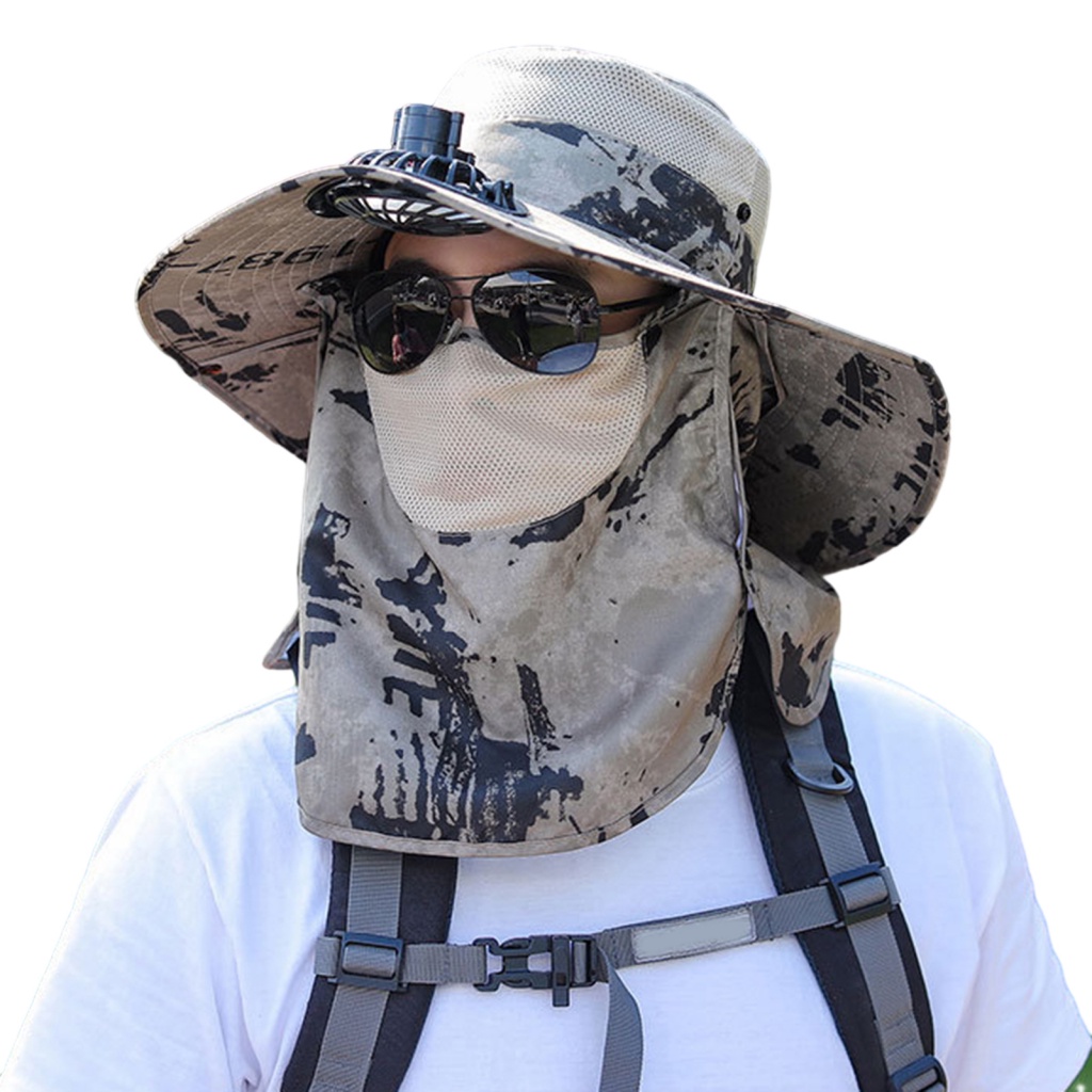 Mxittan.mx Mũ Xô In Họa Tiết Rằn Ri Kèm Quạt Có Thể Gấp Gọn Cho Nam