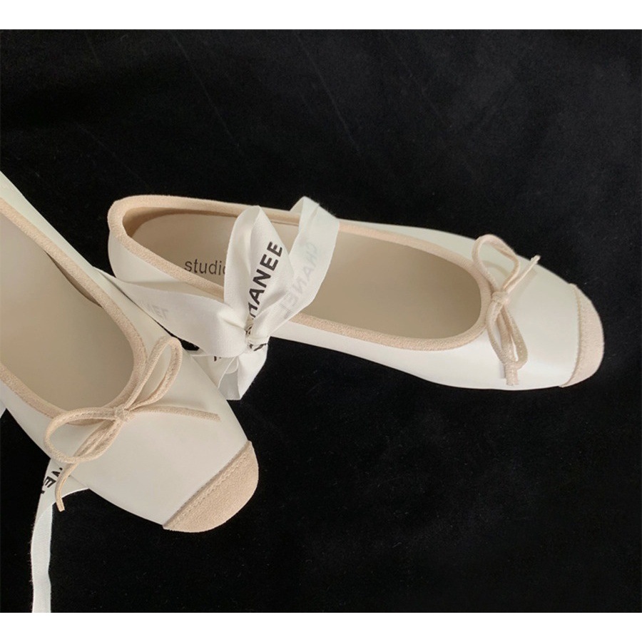 Giày Búp Bê Mũi Vuông Đính Nơ Thời Trang Cho Nữ