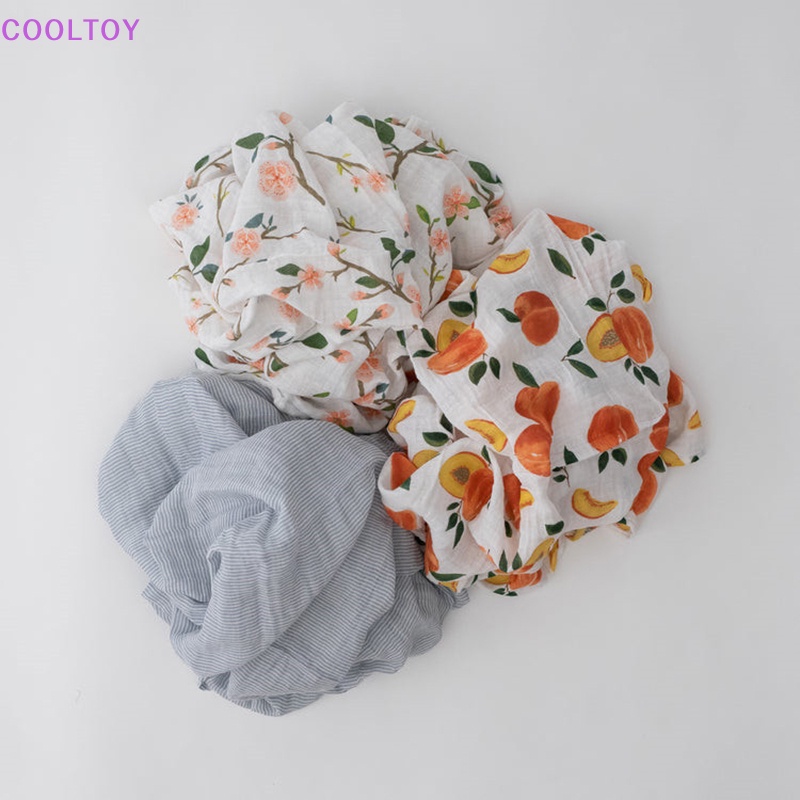 Cooltoy Set 3 Chăn Quấn Em Bé Sơ Sinh Chất Liệu Cotton Họa Tiết Quả Đào Muslin